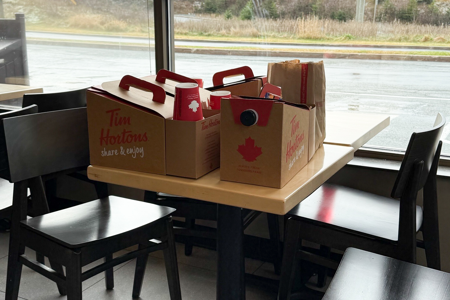 Tim Horton's coffee, tea and wedge potatoes