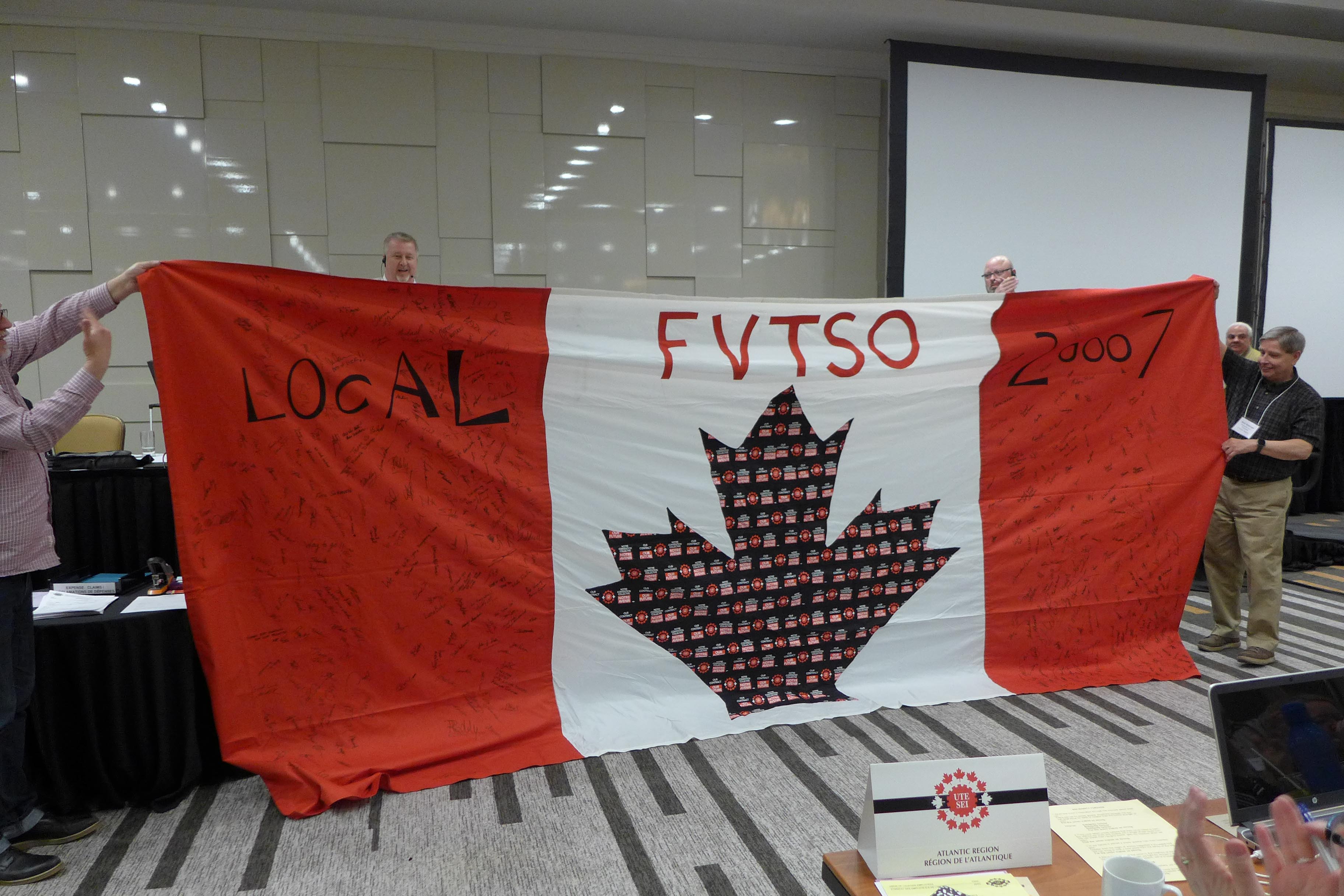 The Fraser Valley TSO sent this signed flag to show their support for the bargaining team