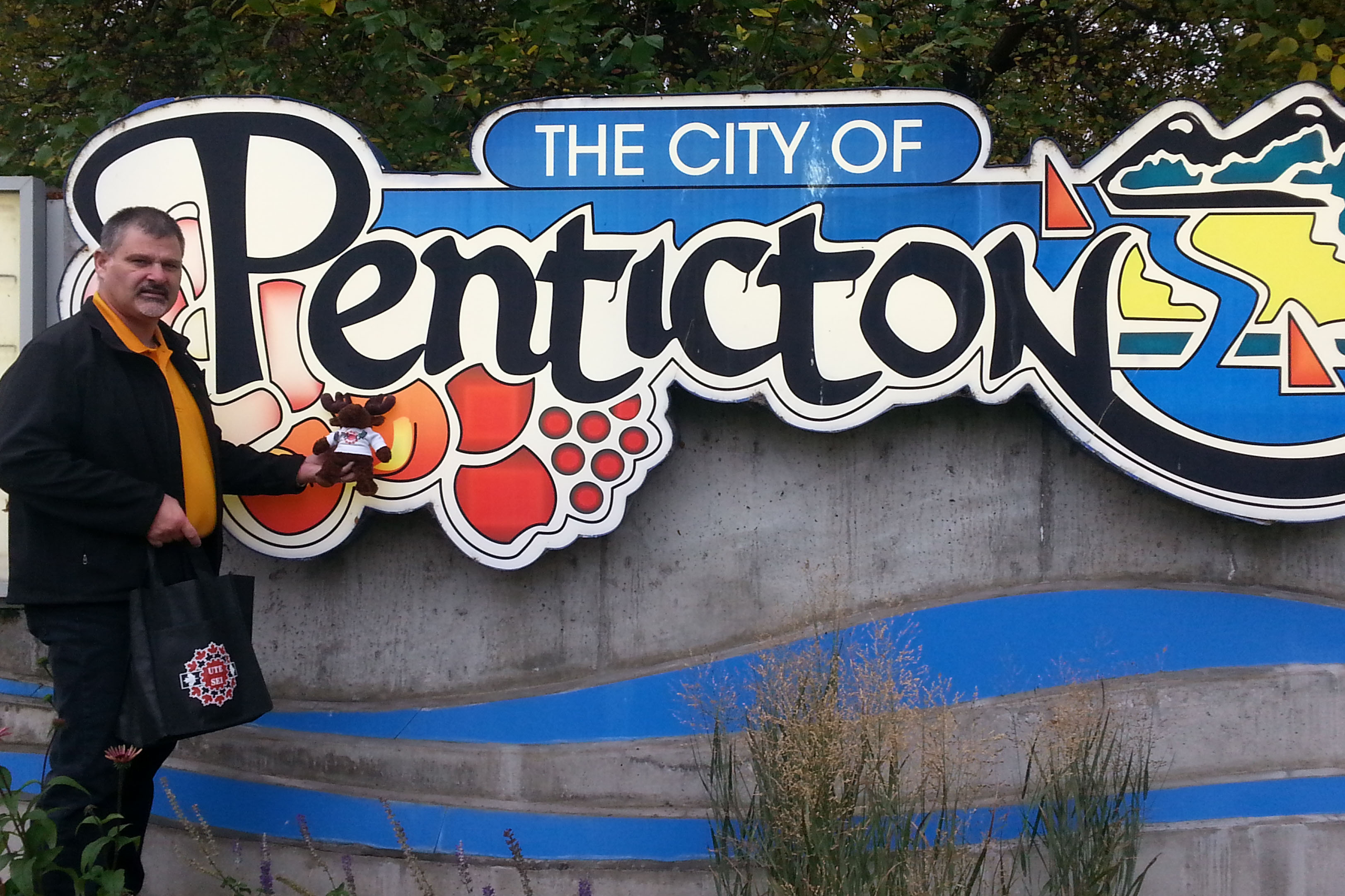 Local president Derek Johannson gave the moose a tour of the city.