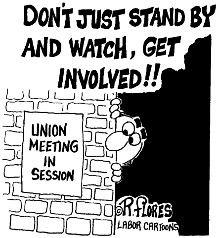 Head peaking from behind a wall with caption don't just stand by and watch, get involved